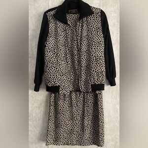 Diane Gilman VTG Leopard Three Pc Cotton Top/Jacket Skirt Suit Set Sz Small P